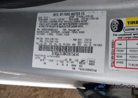 2012 Lincoln Mkz Hybrid z USA, uszkodzony, nr VIN 3LNDL2L38CR815654